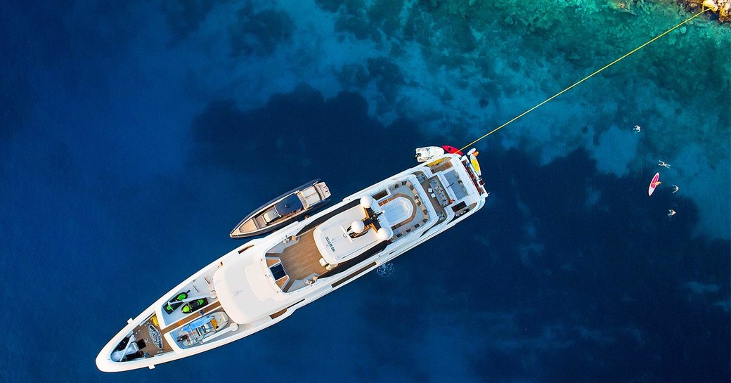 aerial image of superyacht in greece