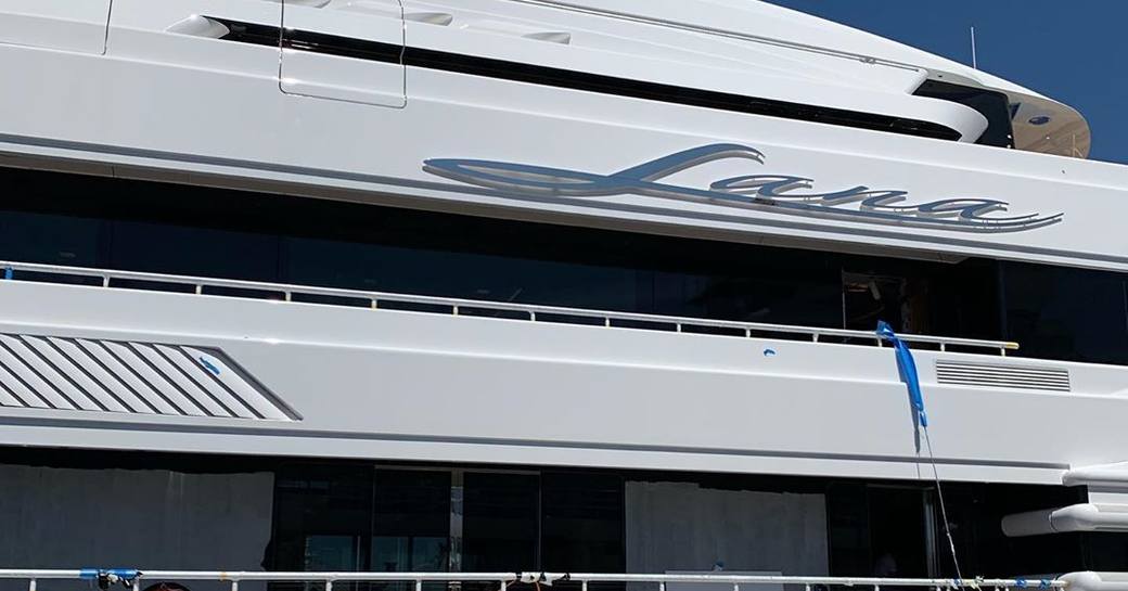 nameplate of luxury yacht lana