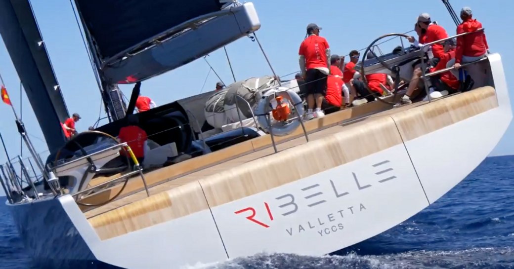 Sailing yacht and crew on board yacht at Loro Piana Regatta