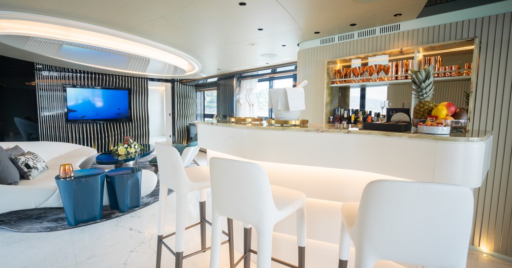 fabulous bar onboard private luxury yacht charter PANDION PEARL