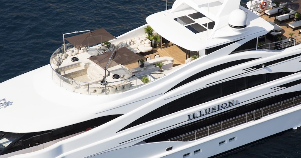 sundeck aerial shot of illusion v megayacht