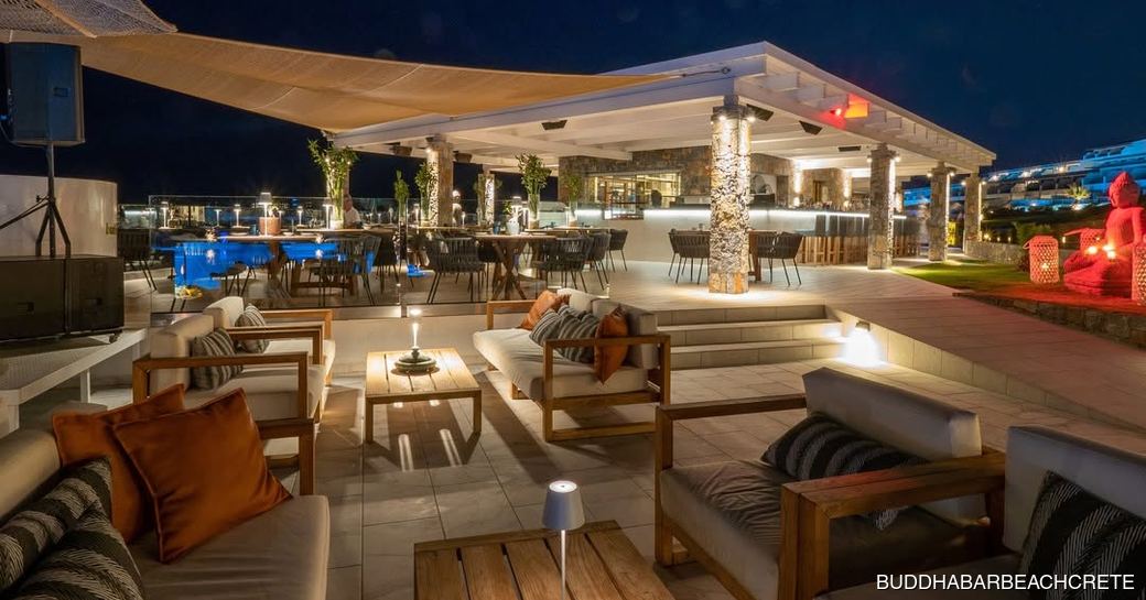 Buddha Bar Beach Crete lounge area outdoor night