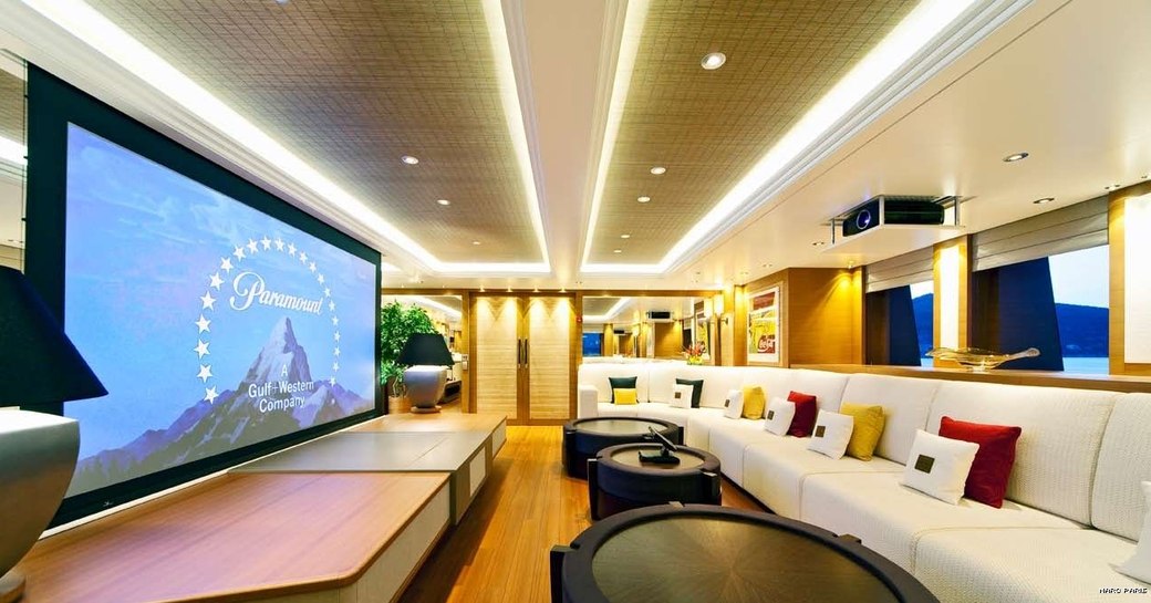 Charter yacht Mary Jean II's skylounge movie theatre