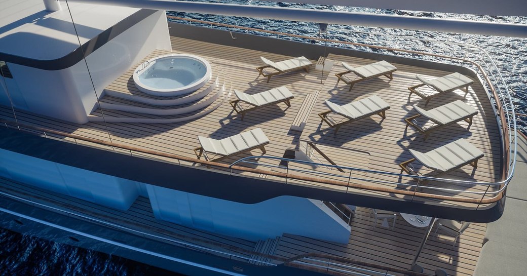 spa pool and sun-loungers on the sundeck of luxury yacht CORSARIO 