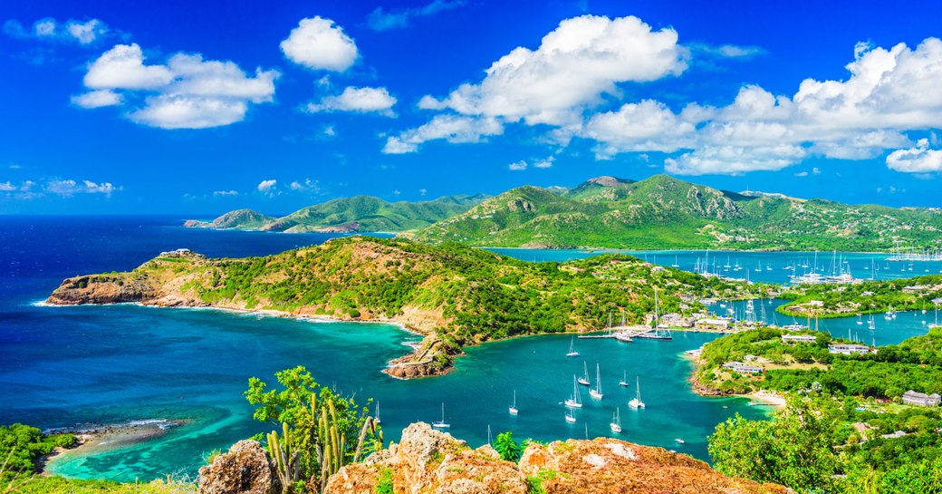 Aerial shot over Antigua islands