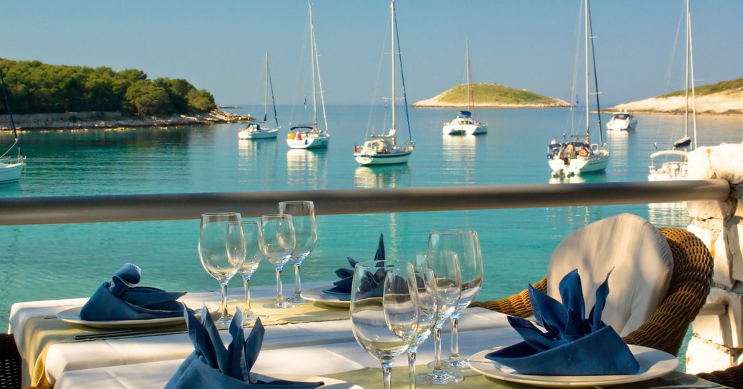 guests enjoy dinner on their luxury charter in Croatia 