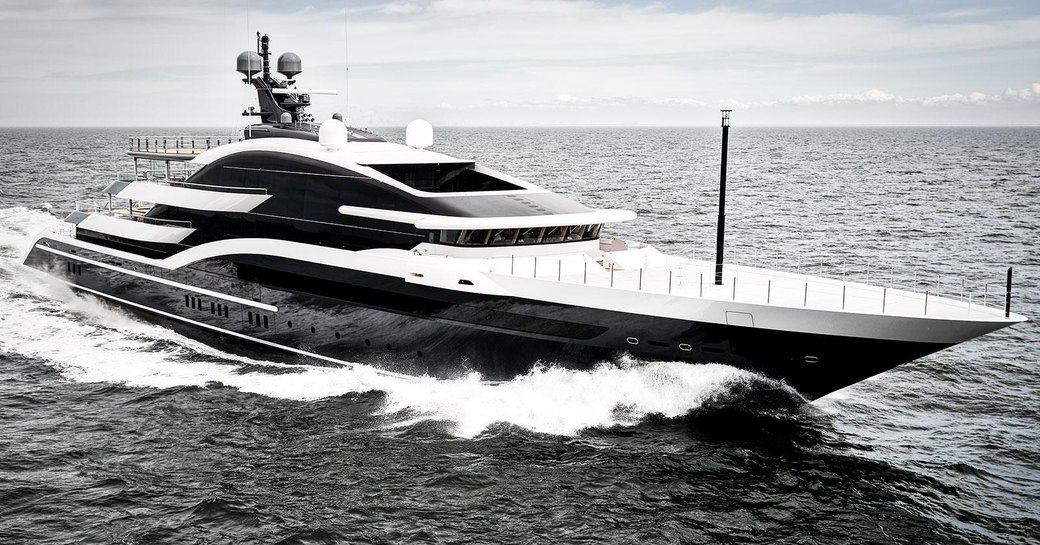 A running shot of superyacht DAR on her sea trials