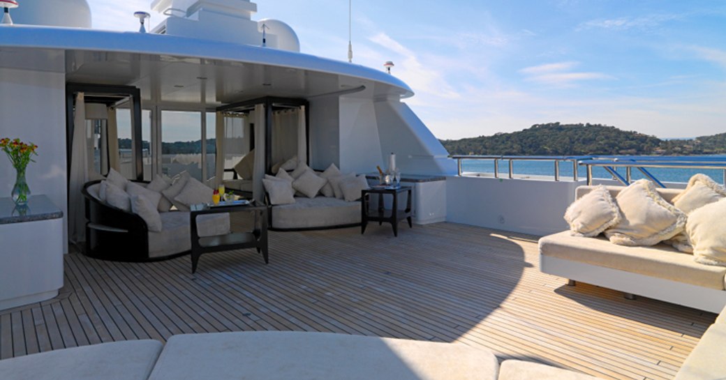 Sundeck lounging area on board My Little Violet