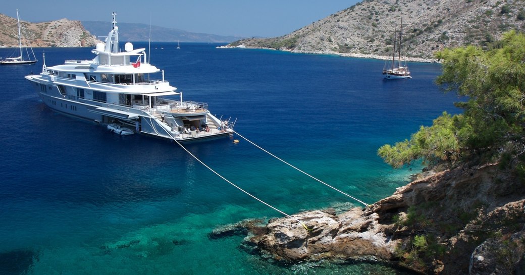 superyacht moored in greece