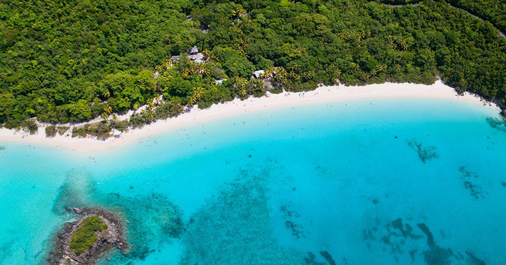 us virgin islands aerial view of blue water and white sand