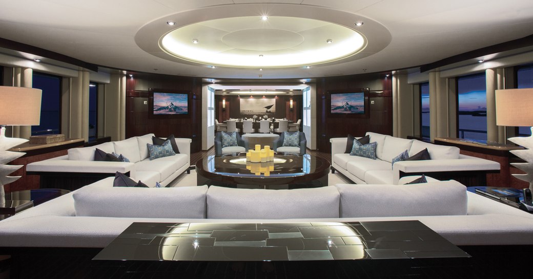 The monochrome interior of motor yacht DREAM