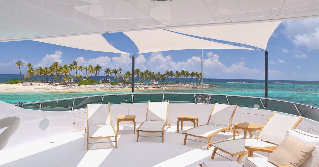 Virgin Islands looking out from sundeck of charter yacht REBEL