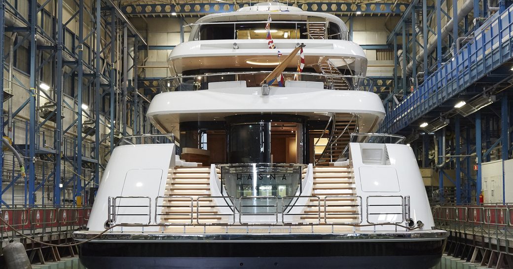 The aft of Feadship superyacht HASNA