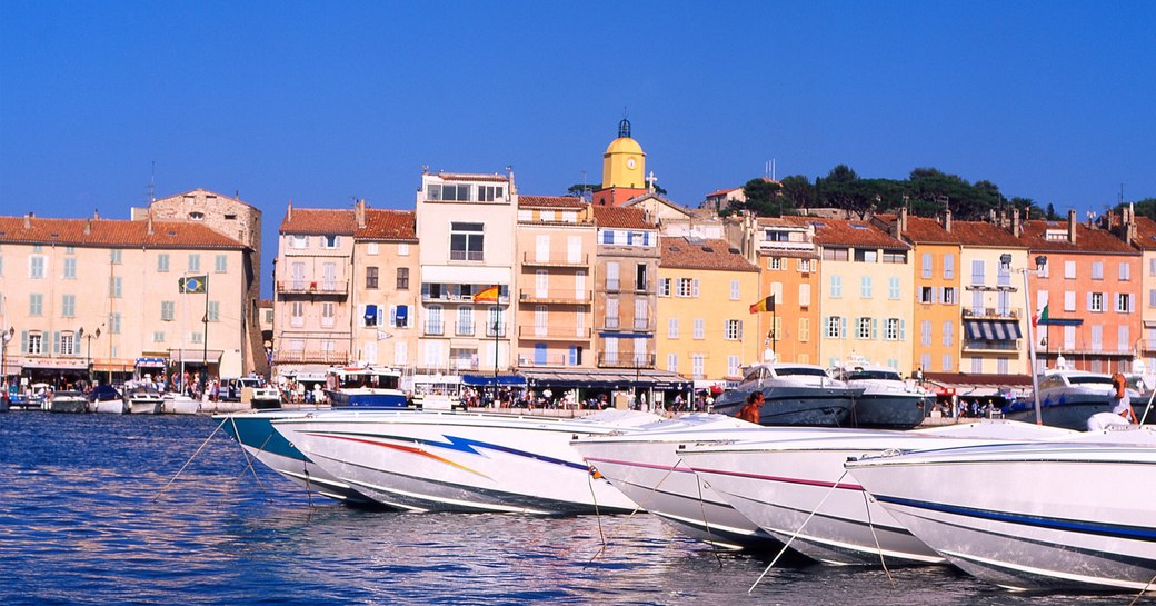 yachts lined up in the port of St Tropez 