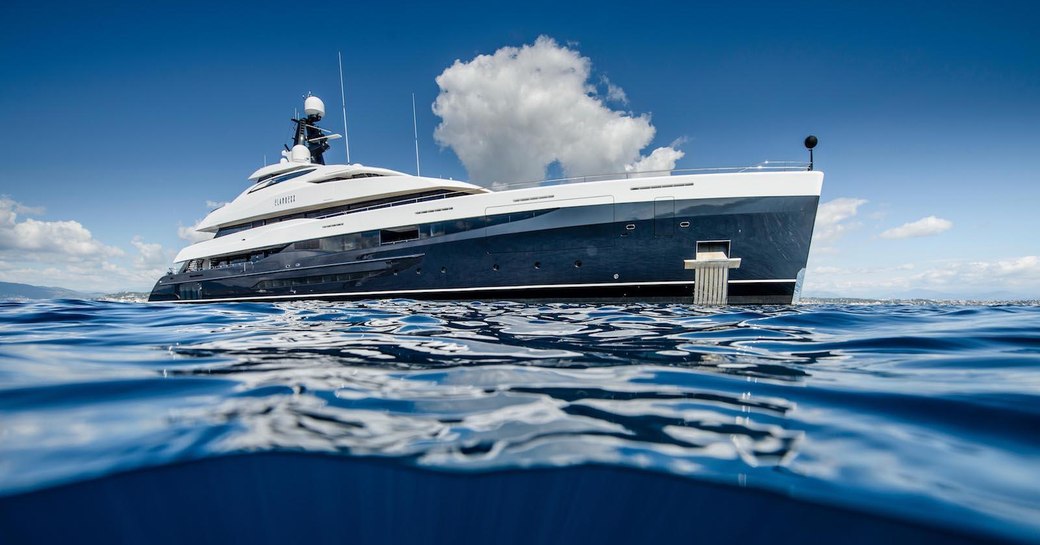 superyacht elandess at anchor with sky in background