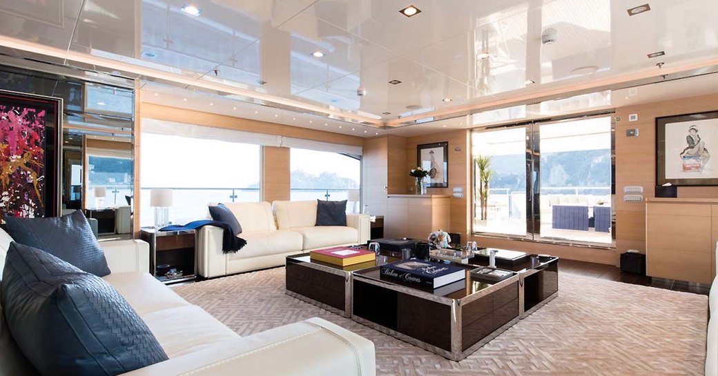 sociable lounge in the Alberto Pinto-designed charter yacht