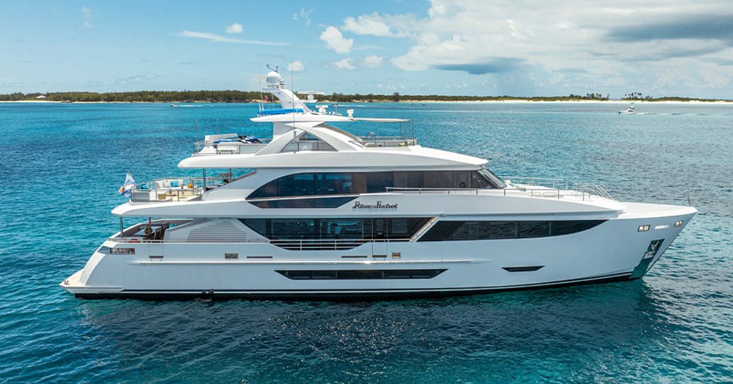 Charter yacht ROMEO FOXTROT at anchor, surrounded by sea