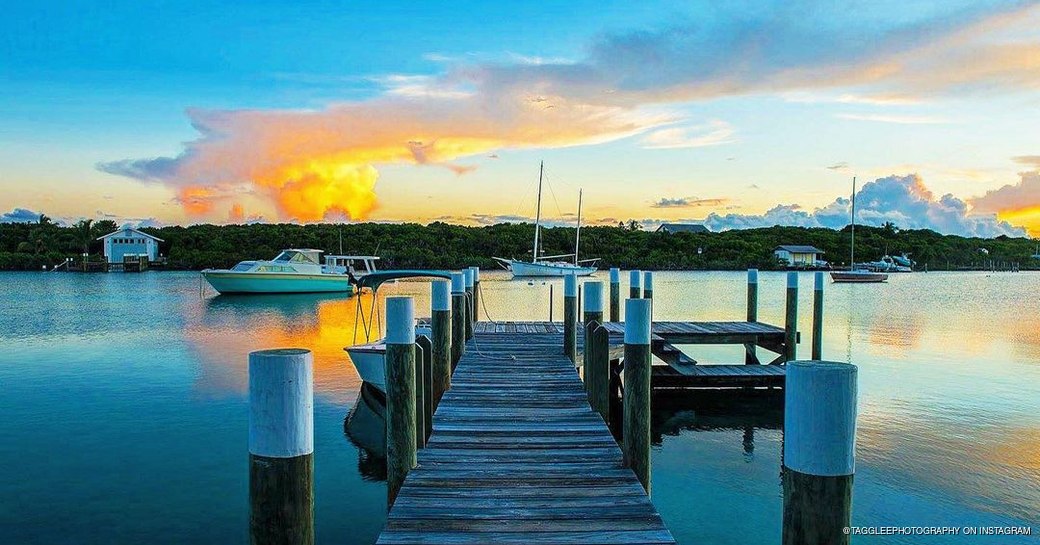 Sunset over a jetty in the Cay