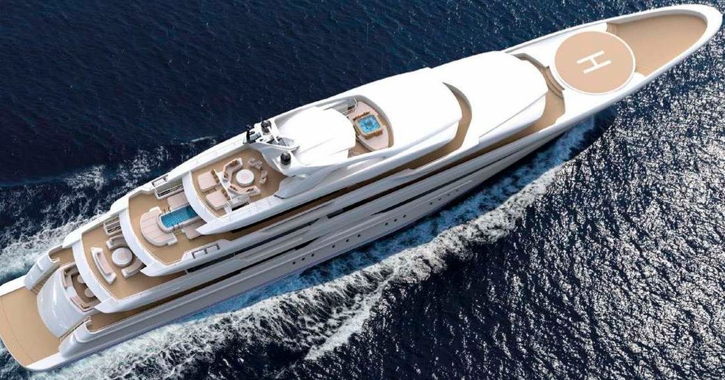 o'pari yacht aerial shot with pools and helipad