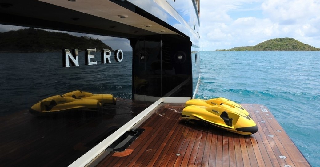 swim platform with seabobs aboard charter yacht NERO