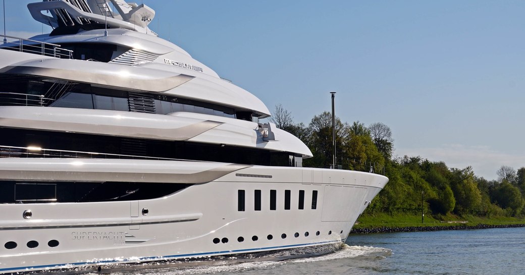 Superyacht Madsummer cruising down the Kiel Canal