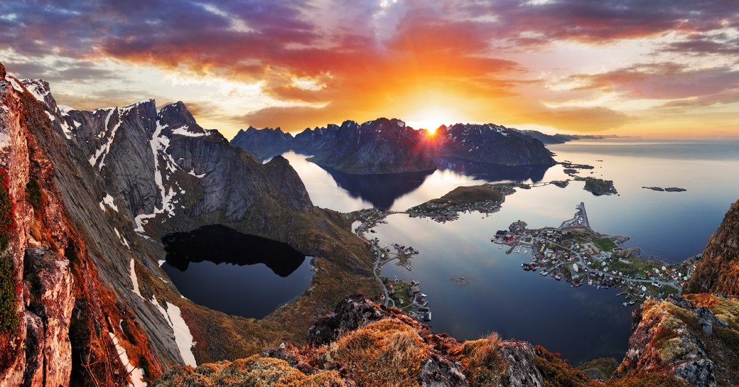 A sunset over the Norwegian fjords