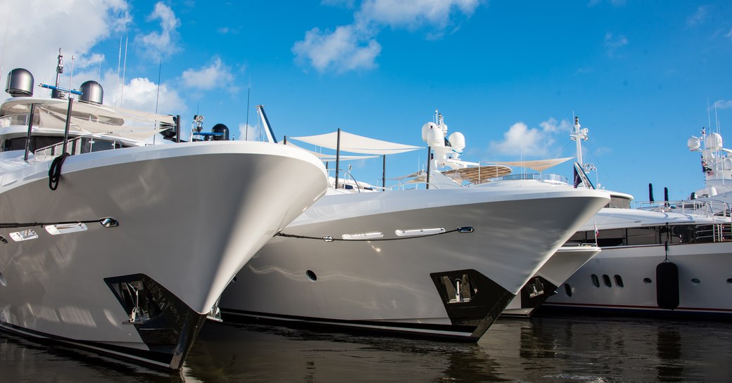 Superyachts lined up at FLIBS 2022