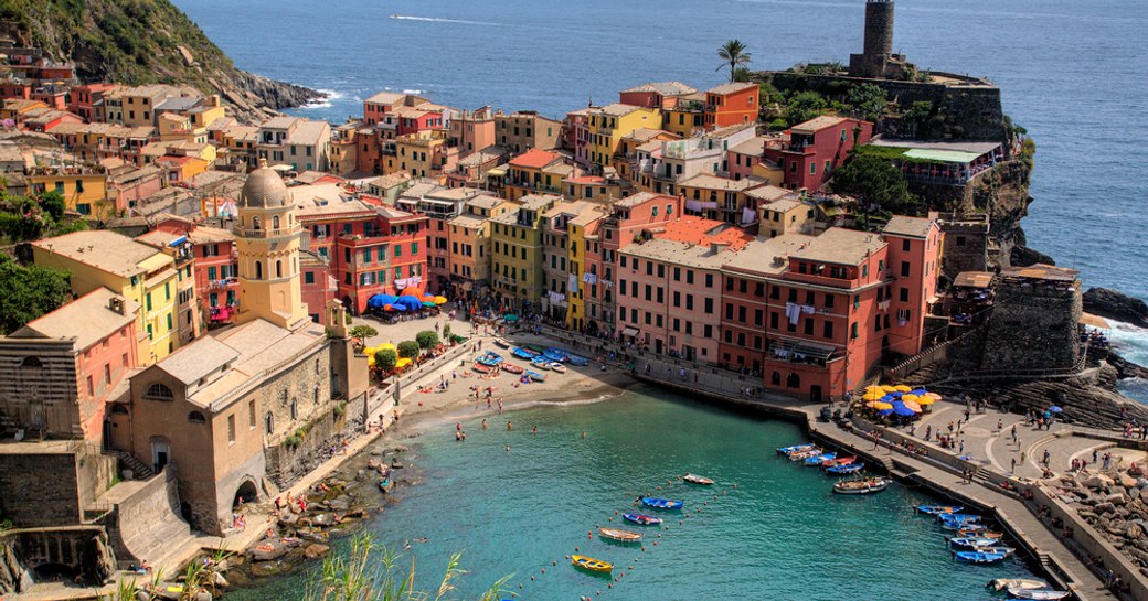 Beautiful pastel-coloured buildings on Italian Riviera 