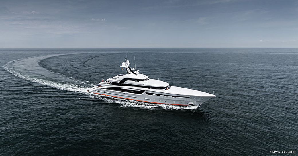 luxury yacht soaring underway