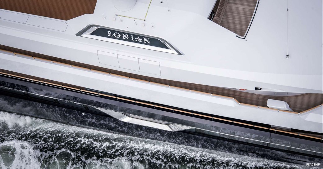 close up of Feadship luxury yacht LONIAN when cruising 