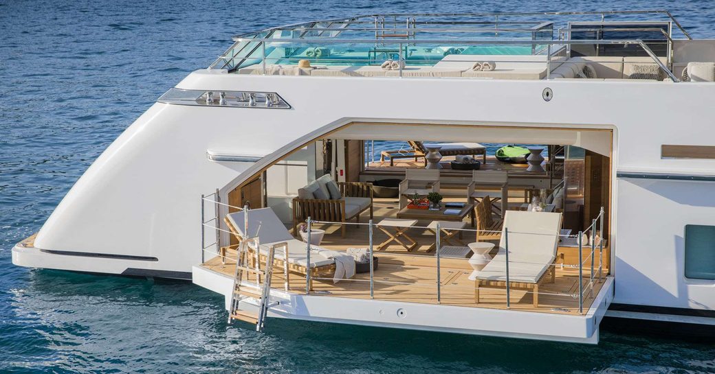 A foldout door which opens up the beach club of superyacht Seven Sins