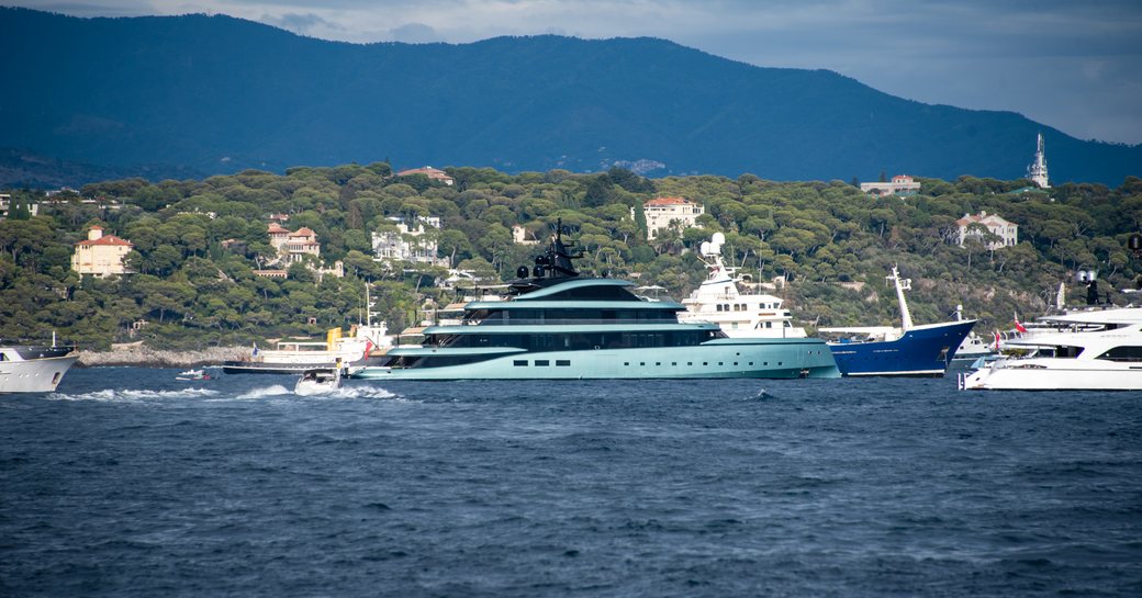 superyacht Kensho at anchor at the Monaco Yacht Show