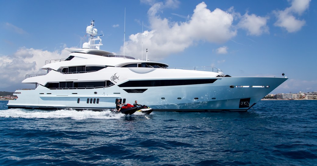 superyacht BLUSH cruising in the Mediterranean with jet skis