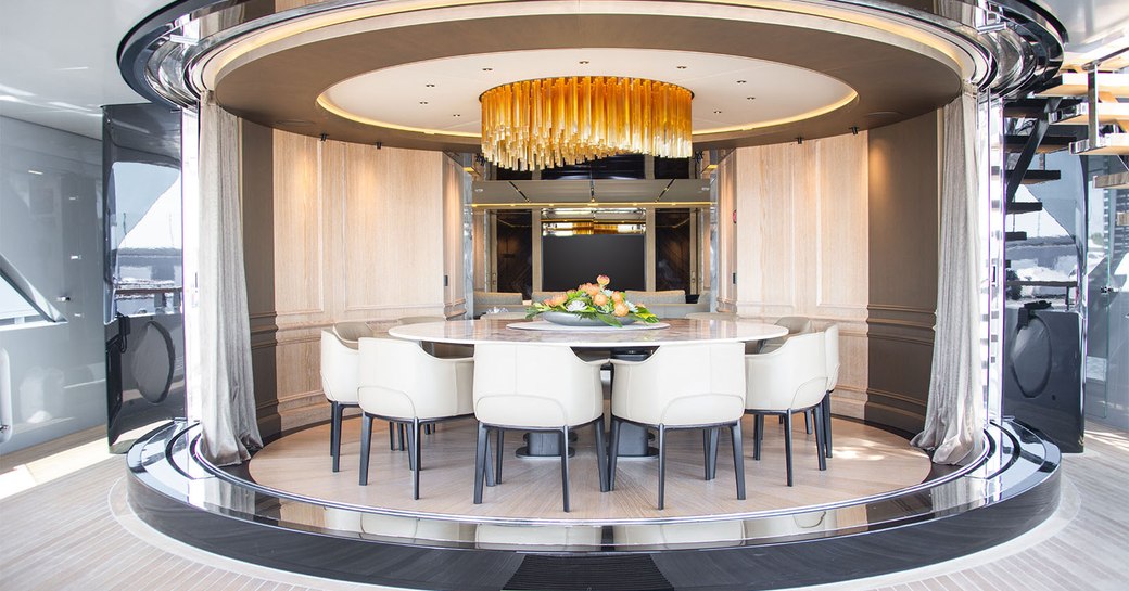 dining salon on superyacht geco