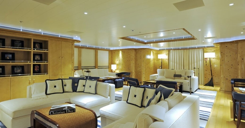 Salon with seating on board Lurssen motor yacht TV