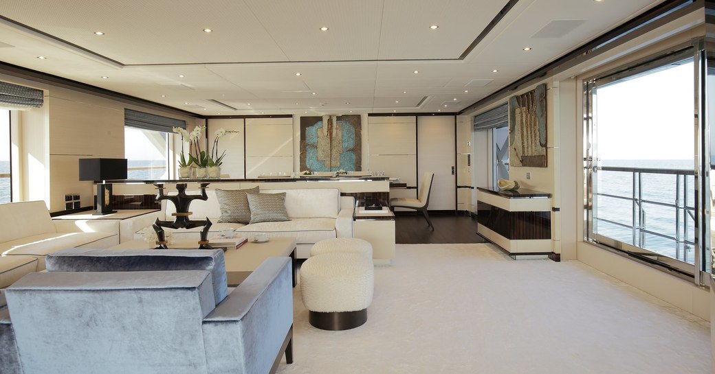 light and airy main salon on board superyacht SKYLER 