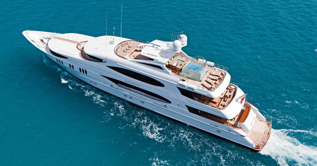 superyacht IMPROMPTU cuts through the water on a Mediterranean yacht charter