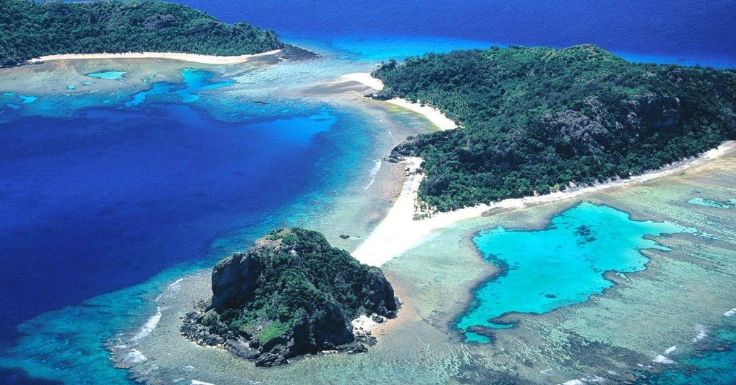 Overhead view of Vanua Levu and Navadra Islands in Fiji