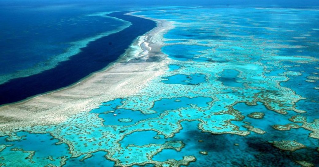 glittering hues of the beautiful Great Barrier Reef, Australia, captured from above