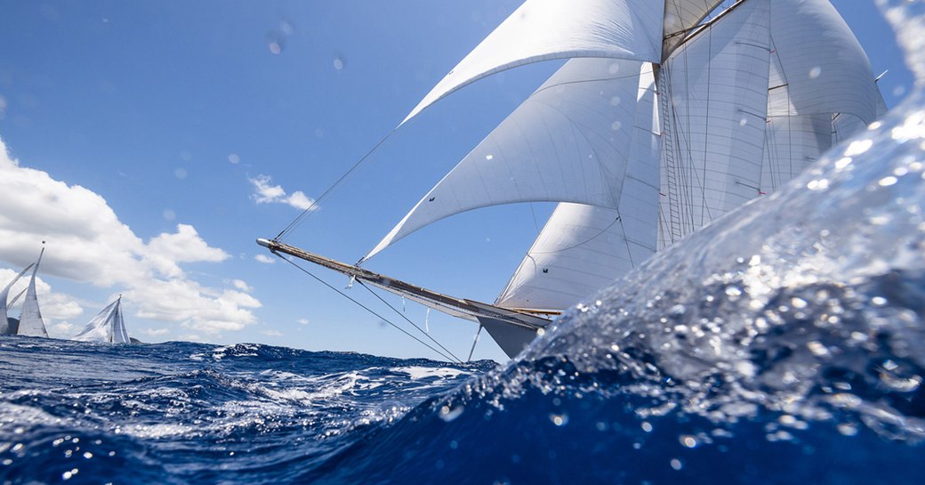 Yacht in Antigua during regatta shot below the waterline