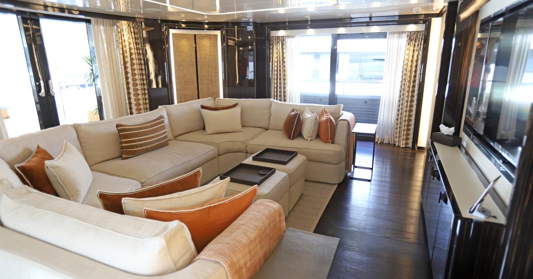 Interior seating area onboard charter yacht ANDIAMO