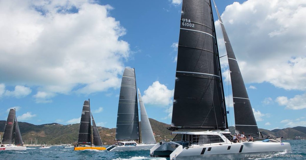 Boats in regatta in the virgin islands