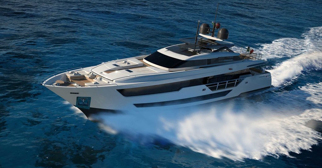 luxury yacht vista blue underway in the mediterranean 