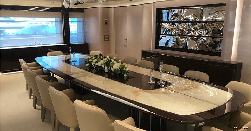 dining salon on opari superyacht with chandelier 