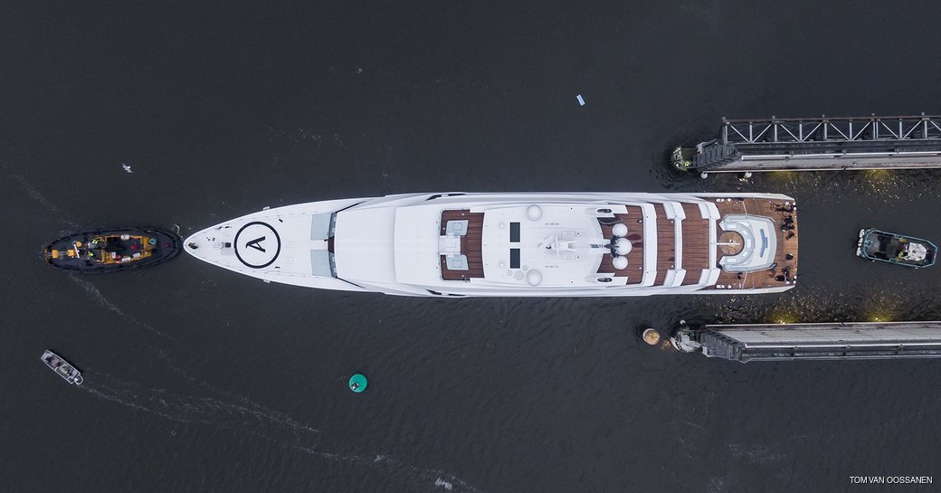 Project Hawaii aerial image as she leaves construction shed