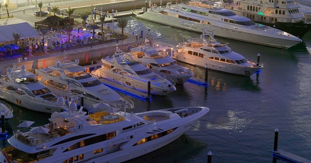 Luxury yachts in port during the Abu Dhabi Grand Prix