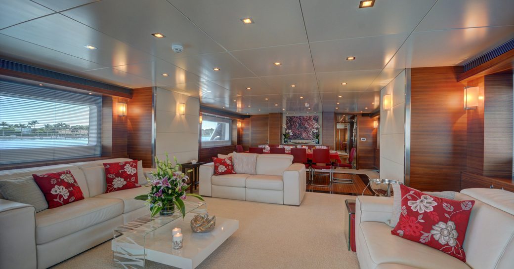The modern main salon of luxury yacht BRIO