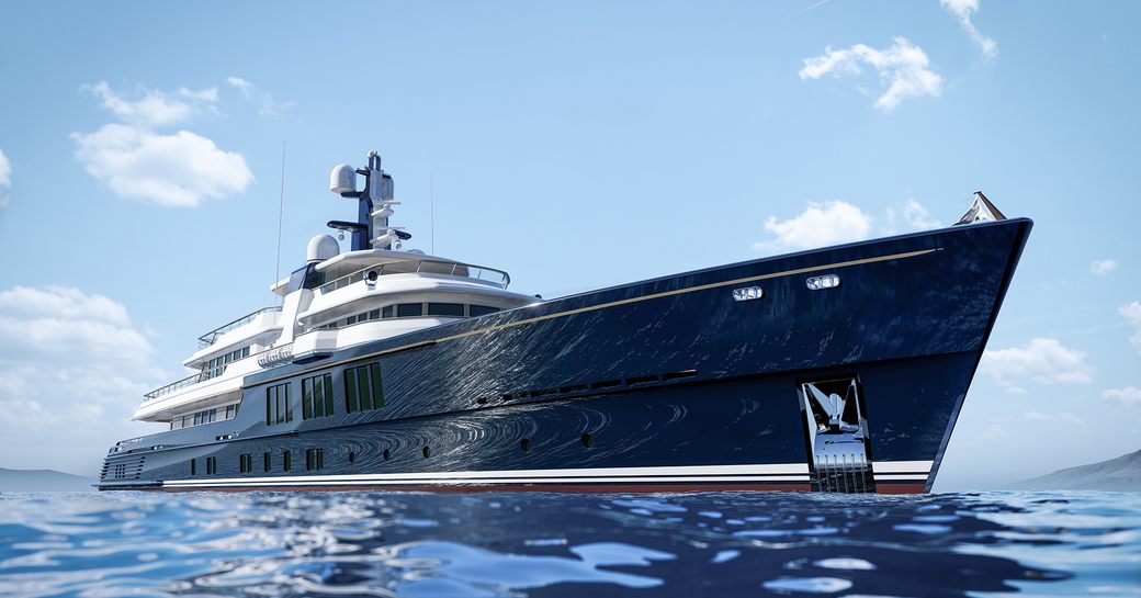 Sea level view of CRN superyacht Project Thunderball at sea.