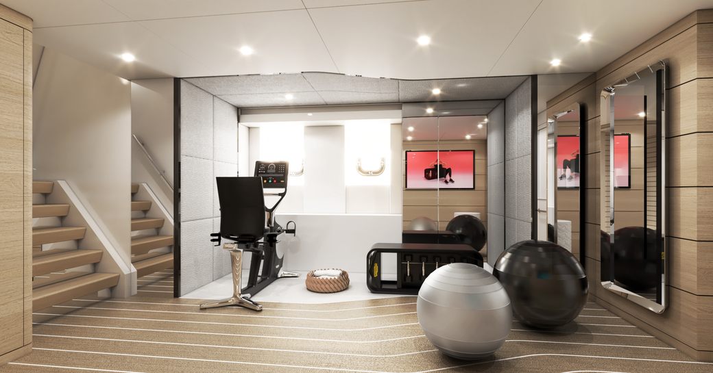 Overview rendering of the gym onboard Heesen superyacht Project Orion.