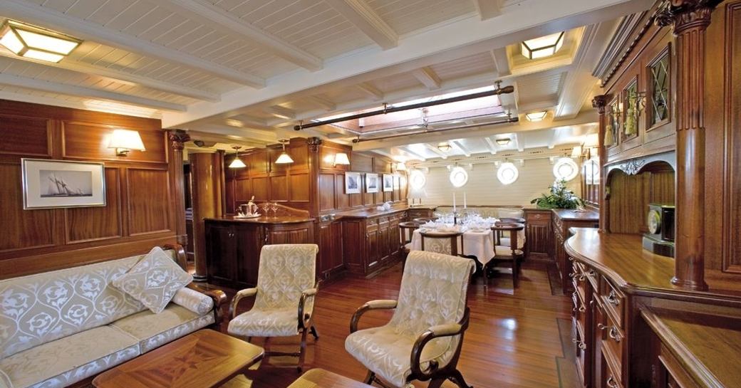 classically styled main salon aboard charter yacht ELEONORA 